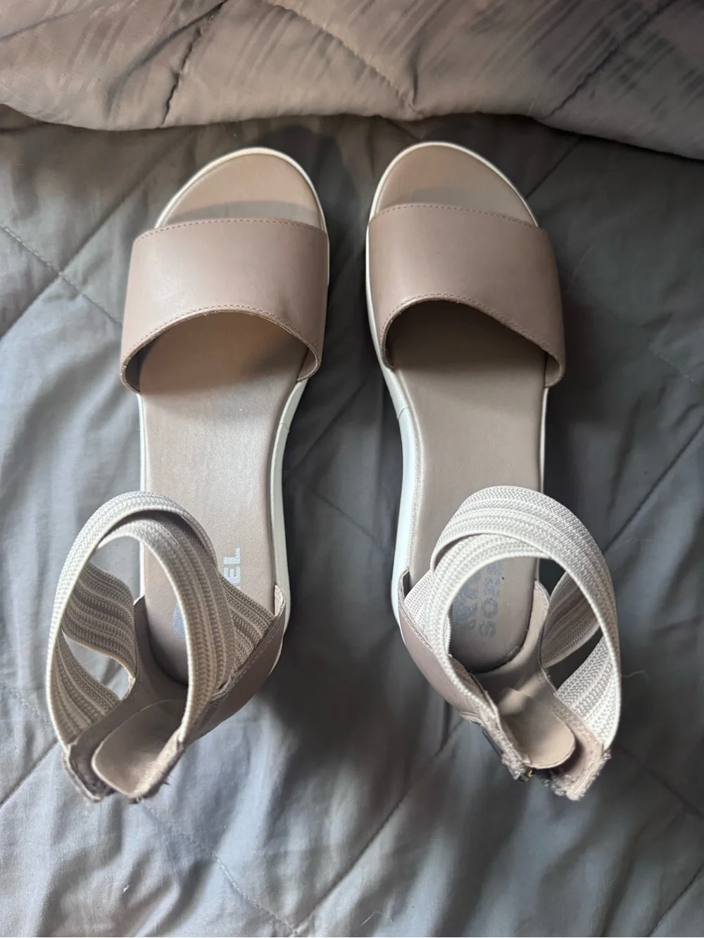 Women’s Sorel Cameron Beige Elastic Ankle Wedge Sandals